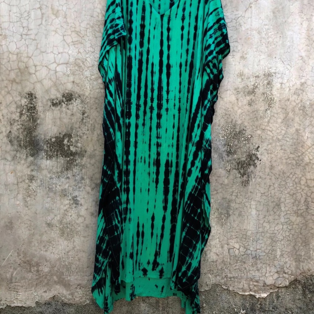 Emerald Green Bohemian Tie Dye Kaftan Kimono Dress - Picture 5 of 5